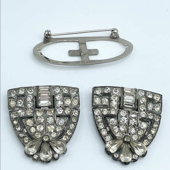 Antique Polcini Rhinestone Duette Brooch Pin Dress Clips - Picture 4 of 6